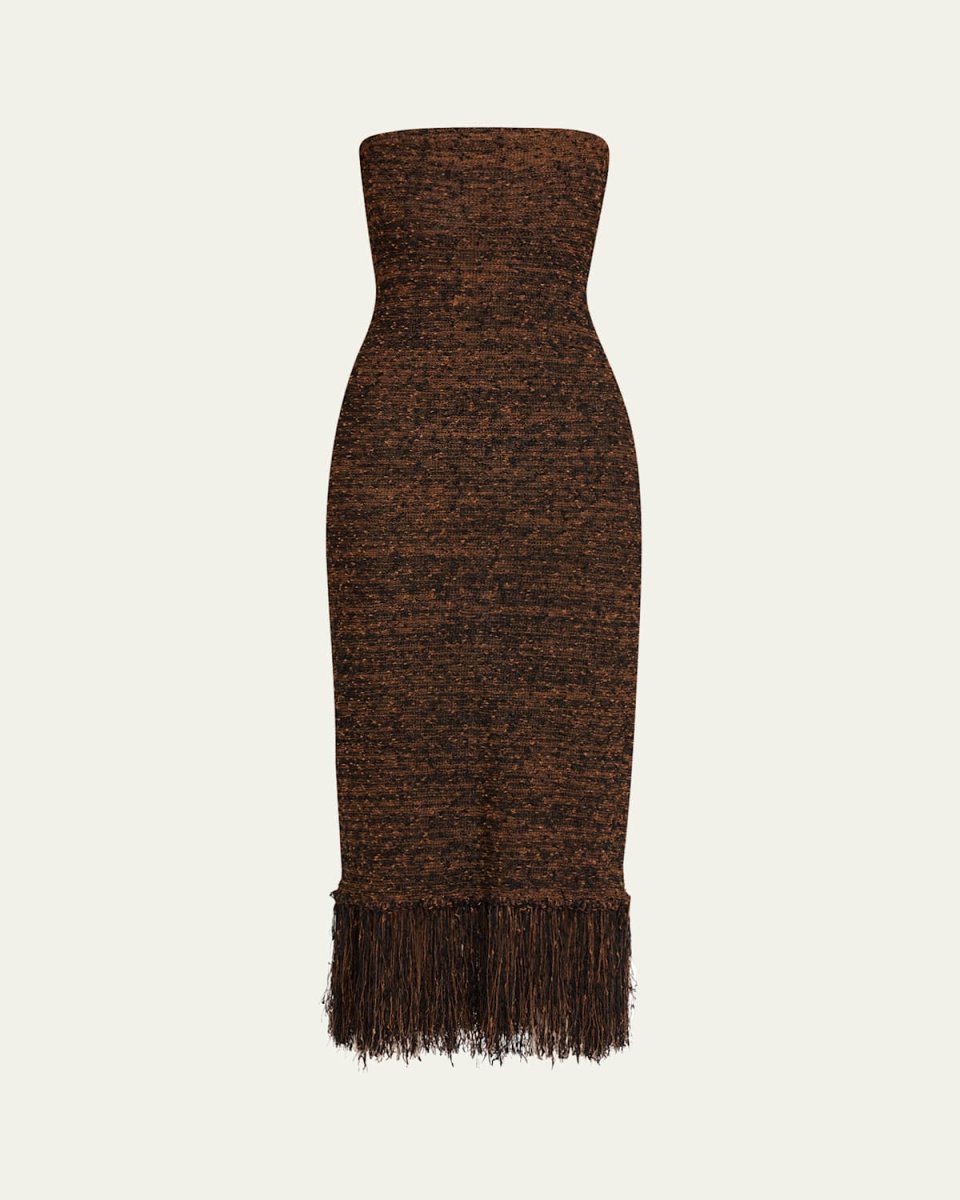 Strapless Bouclé Fringe Dress